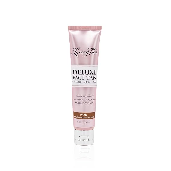 Loving Tan Deluxe Face Self Tanner, Dark - Streak Free, Natural, Professional Quality Sunless Tanning - 10+ Face Self Tanner Applications per Bottle, Cruelty Free, Naturally Derived DHA - 1.6 Fl Oz