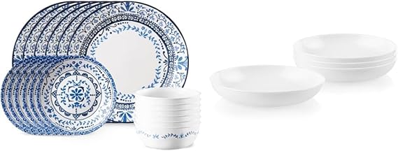 Corelle Vitrelle 18-Piece Service for 6 Dinnerware Set & 4-Pc Versa Bowls for Pasta
