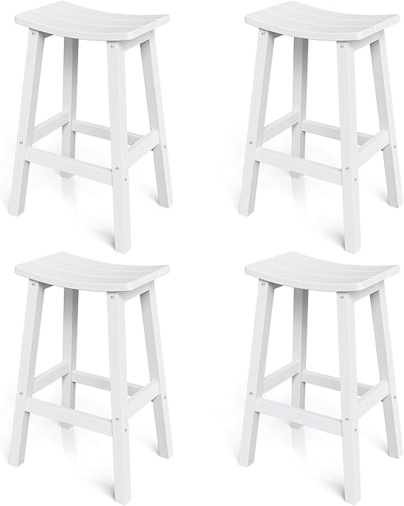 Stoog Weatherproof Bar Stools Set of 4, 28" Patio Barstools, Easy to Clean and Maintain, All-Weather HIPS Furniture for Bar, Kitchen Counter, Deck & Patio, White
