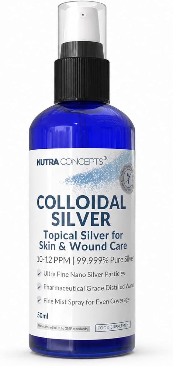 Colloidal Silver Spray - 50ml - 10–12 PPM - 99.999% Pure Silver - Natural Topical Antimicrobial for Skin, Wounds & Burns - Ultra-Fine Nano Particles - Safe for Humans & Pets - Made in UK