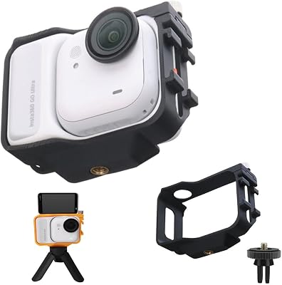 Camera Cage for Insta360 Go Ultra,ABS Adapter Frame Camera Protective Case with 14-inch Threaded HoleCold Shoe Groove, it can be Connected to a Tripod Black