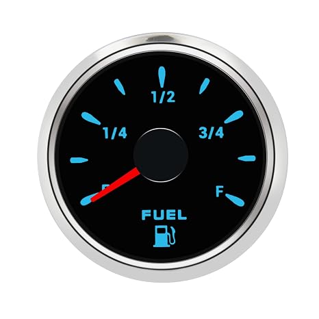 2" (52mm) KAOLALI Marine Fuel Level Gauge Waterproof Boat Fuel Gauge Fuel Gas Tank Gauge Lever Meters 0-190ohm with 7 Colors Backlight for Motorcycle Boat Car Truck 9-32V Black&Silver