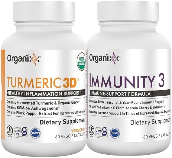 Organixx Turmeric 3D & Immunity 3 Bundle, Organic Turmeric, Ginger & Ashwagandha Plus Vitamin C, Zinc & Elderberry, Supports Immune, Digestive & Joint Health, Non-GMO, Gluten Free, 60 Capsules Each