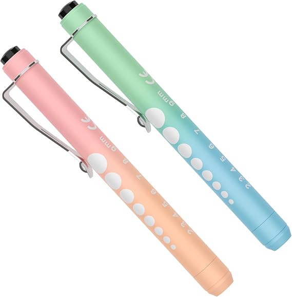 RISEMART 2 Pack Pen Lights for Nurses, Reusable Medical Light with Pupil Gauge and Ruler, White Light LED Penlight for Student Doctors