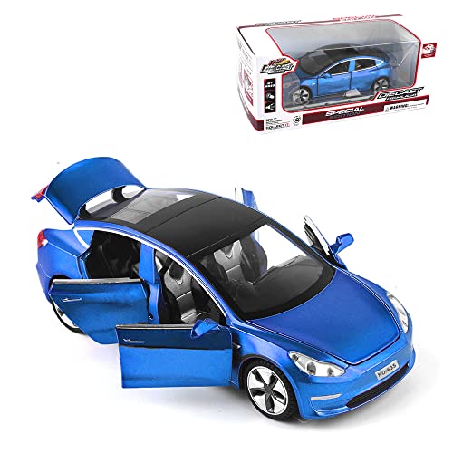 Diecast Toy Car Model, Zinc Alloy Simulation Casting Car, Pull Back Vehicles, 1:32 Scale Mini Vehicles Toys with Lights and Music for Toddlers Kids Children Birthday Gift Blue