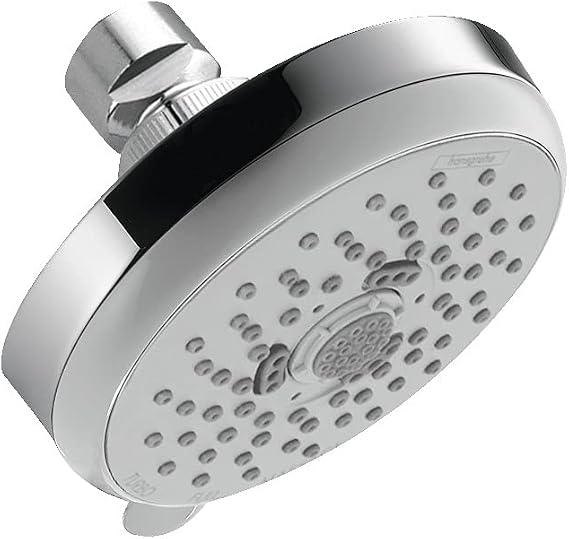 hansgrohe Croma 100 4-inch Showerhead Low Flow Modern 3-Spray Full, Pulsating Massage, Intense Turbo Water Saving with QuickClean in Chrome, 04733000
