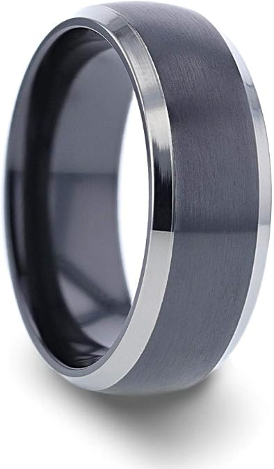Thorsten Nolan | Titanium Rings for Men | Lightweight Titanium | Comfort Fit | Domed Black Titanium Wedding Band with Polished Beveled Edges - 8mm...