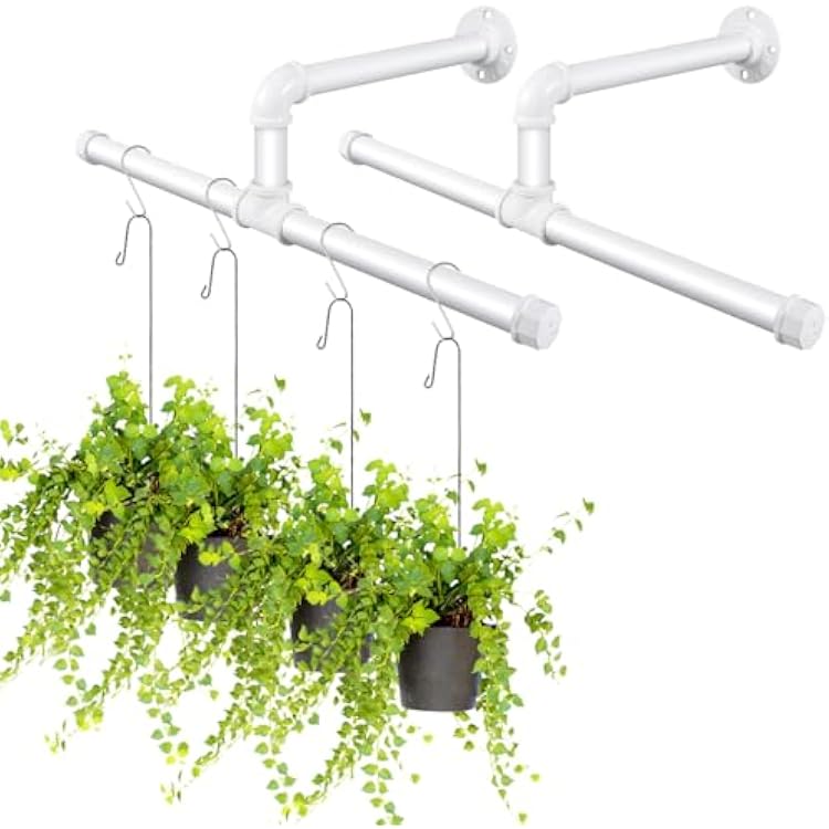 Yoiemivy 2 Pack Hanging Planter for Indoor - Window Plant Shelves Metal Wall Mounted Planter Rack Ceiling Industrial Pipe Planter Holder - White