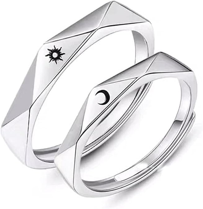 Moon And Sun Rings For Couples Adjustable Set With 2 Rings Promise Matching Engraved Sun Moon Silver Dainty Cute Sun Moon Rings For Couples Him And Her Boyfriend And Girlfriend Wedding Set