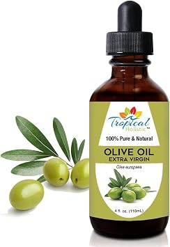 Tropical Holistic Extra Virgin Organic Olive Oil 4 oz - Cold Pressed Unrefined - Use For Face, Skin, Hair, Dry Scalp, Massage