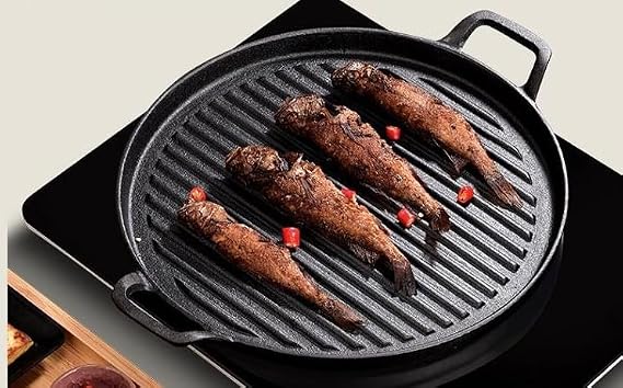Cast Iron Griddle Reversible Grill Griddle with Handle Reversible Grill Plate Skillet Stove Kitchen Stove Electric Stove Grill Open Fire