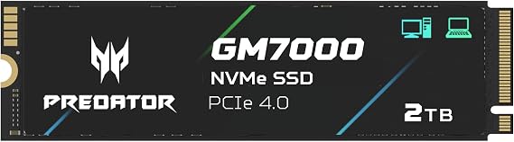 Acer Predator GM7000 Gaming SSD 2TB - up to 7400 MB/s Read - M.2 2280 NVMe PCIe Gen4 with DRAM Cache Internal Solid State Drive for Laptop & Desktop PC - PS5 Compatible