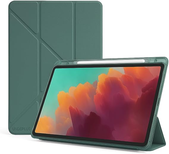 UnDePlus Samsung Galaxy Tab A11 8.7inç X130 ile uyumlu Kılıf Kalem Bölmeli Trifolding Case X133 X135 135F Koyu Yeşil