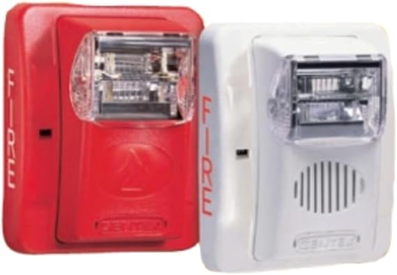 Gentex GEC3-12WR Fire Evacuation Strobe & Horn, 12VDC Selectable Candela Low Profile - Red Faceplate (904-1235-002)