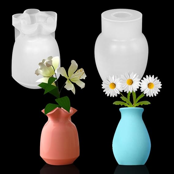 2 Pieces Vase Resin Moulds Silicone Set, Candle Holder Resin Molds, 8 Style Vase Resin Casting DIY Making Handmade Home Display Decor Crafts for Epoxy Resin (D-2pcs)
