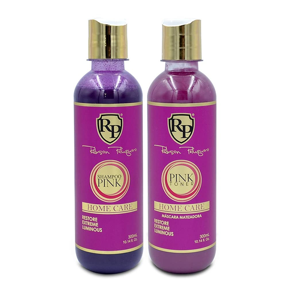 Robson Peluquero Pink Toning Kit | Hair Toner Gloss + Shampoo | Creates Champagne & Neutral Blonde for Brassy, Bleached & Highlighted Hair, Hydrates & Restores 2x10.1 Fl Oz