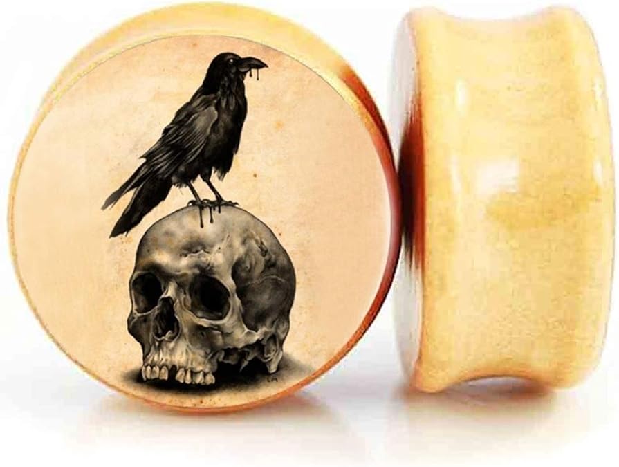 Wood Ear Gauge Plugs Ear Stretcher Expander 8mm-25mm Skull Double Flared Saddle Plugs Piercing Jewelry...
