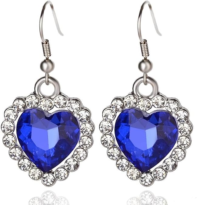 BSLVWG Titanic Heart of the Ocean Earrings Love Heart Pendant Earrings Forever Sapphire Pendant Shining Crystal Zircon Jewelry Gifts for Women