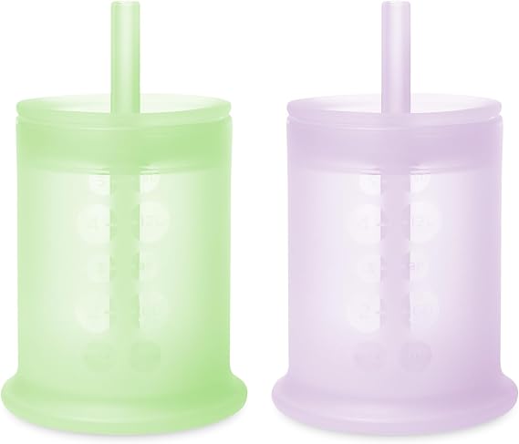 Olababy Silicone Training Cup with Straw Lid Bundle 5oz Kiwi + 5oz Lilac