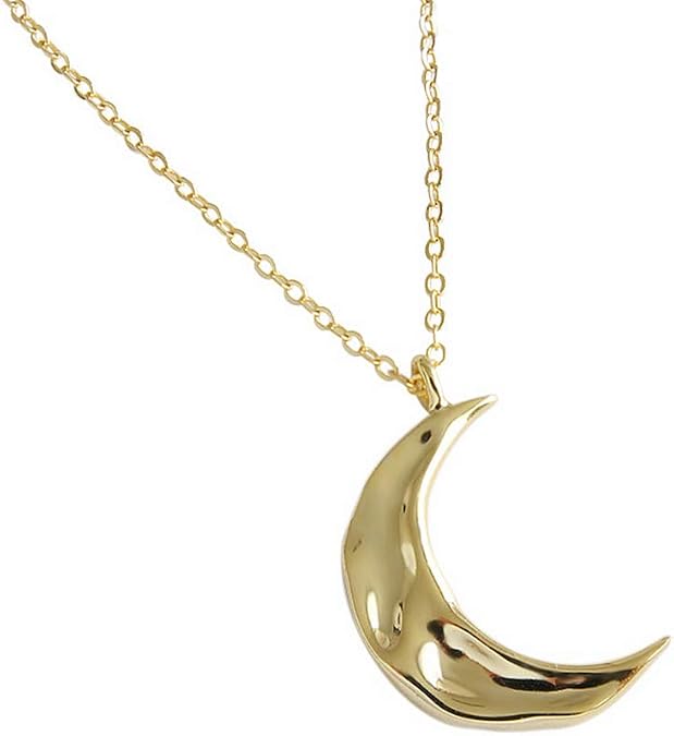 Dtja Boho Moon Necklace for Women Girls Sterling Silver Simple Delicate Crescent Half Moon Phase Karma Choker Pendant Necklace Adjustable Chain Handmade Hammered Jewelry