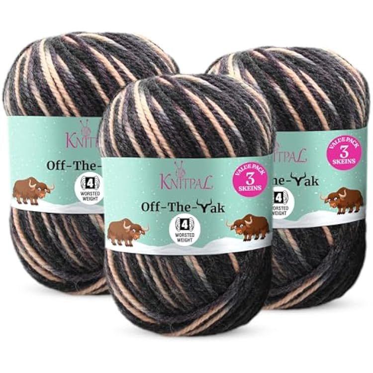 Off-The-Yak Wool Yarn for Crocheting, 3-Pack 360Yds  300G, Free Patterns - Wool Acrylic Blend Yarn for Knitting - #4 Medium Worsted Weight - Gray Blush