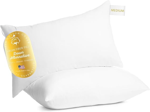 Digital Decor 100% Cotton Fabric Hotel Pillows Standard Size Set of 2, Cooling Hypoallergenic Down Alternative Bed Pillows for Sleeping, Medium Support for Side & Back Sleepers, Made in USA, 26" x 20"