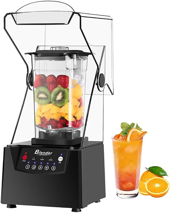 Professional Smoothie Blender, 2200W Commercial Blender, 17000RPM High Speed Blender with 5 Presets and Sound Enclosure, for Kitchen Milk Tea Coffee Dessert Leisure Shop