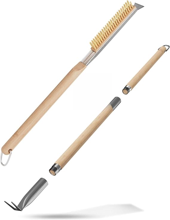 Pizza Oven & Stone Brush with Scraper and Pizza Turning Fork/Bubble Popper Bundle