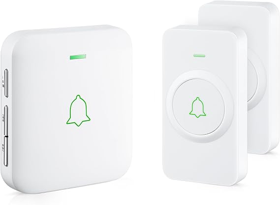 AVANTEK Wireless Doorbell, 1000 ft Range, 2 Buttons + 1 Receiver, White | 115 dB Volume, LED Flash, 52 Chimes, Waterproof, 3-Year Battery, No Wi-Fi or Fees, Door Bell for Home, Classroom, CW-12