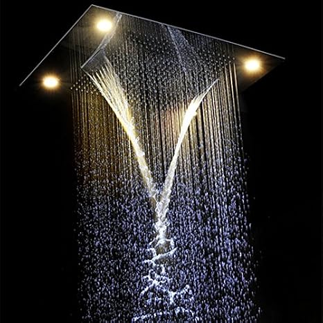 Cascada Classic Design 23 x 31 Inch large recessed rain shower head w/4 function (Rainfall+Rain Curtain+SPA Misting, Massage)(Antique Brass)