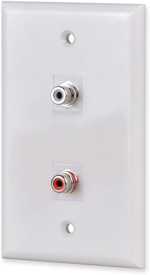 RCA Wall Plate White 2 Port RCA Wall Plate Removable FF RCA Keystone Jack Insert for LR Stereo Speaker