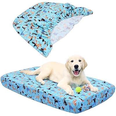 Dog Bed Covers Replacement Washable, Elastic Edged Pet Bed Protector with Cute Dog Pattern Design for Small & Medium Pet Beds, Cover Only Blue, 36x27x6 Inch