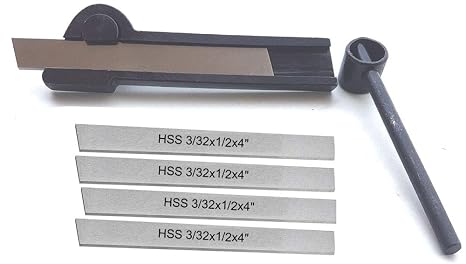Factory Lathe Cut off Parting Tool Holder 3/4" Wide for 1/2" Width Blades, with 5Pcs of 3/32x1/2x4" HSS Blades