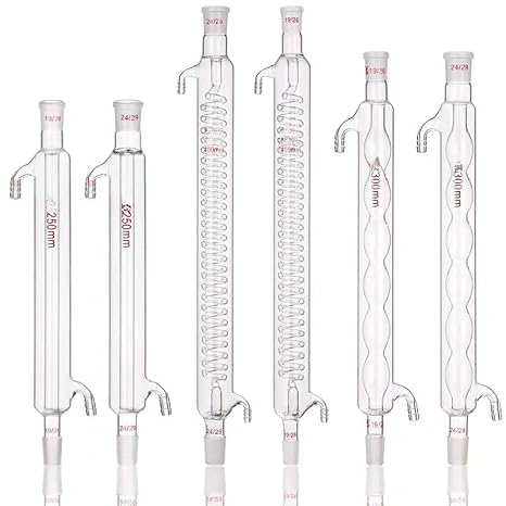 Borosilicate Glass Spherical Condenser Tubes with Pagoda Port for Distillation Equipment - Perfect for Laboratory Use(150X19X19)
