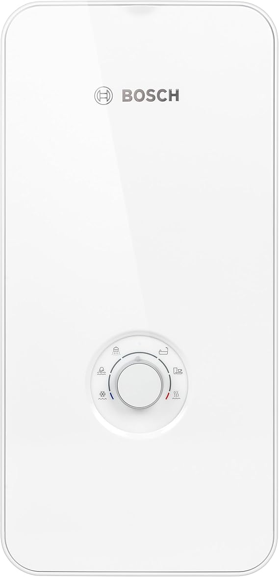Bosch Tronic Comfort Plus Electronic Instantaneous Water Heater 21/24/27 kW Switchable Pressure-Resistant Continuous Temperature Selection 400 V Modern Glass Look White Solar-enabled internet capability pressure-resistant LED display energy class A [Energy Class A]