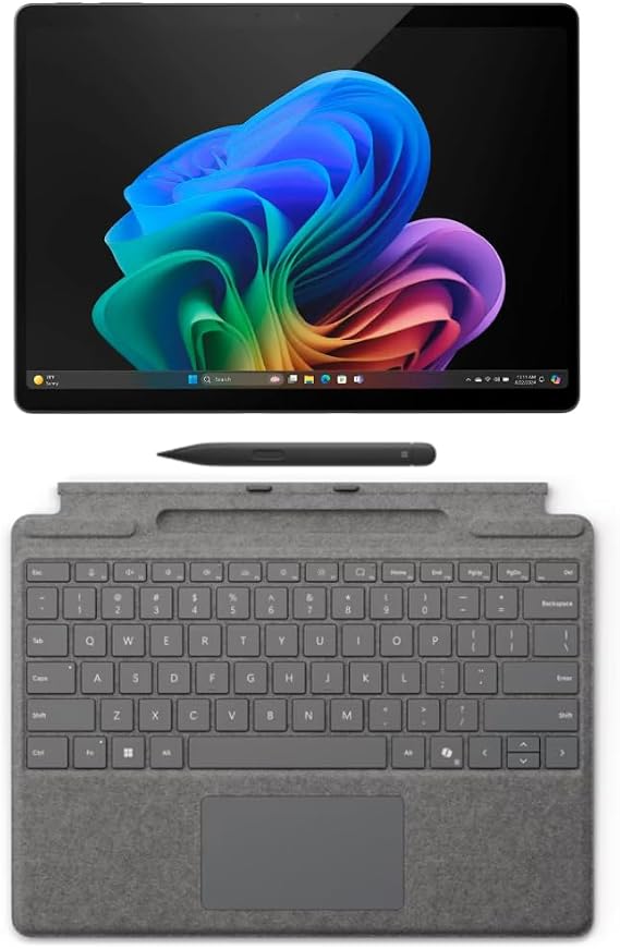 Microsoft Surface Pro 11 Copilot PC Bundle, 13" 2.8K Touchscreen Tablet with Platinum Pro Keyboard & Slim Pen, Snapdragon X Plus, 16GB RAM, 512GB SSD, Win 11 Pro, Black