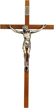 ACHIBANG Crucifix Wall Cross Catholic 10" Wooden Jesus Cross with INRI for Wall or Easter Decor, Christian Gift for Faithful Home