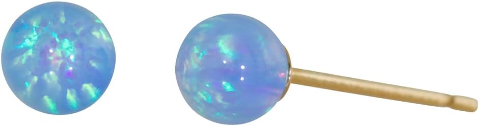 14K Yellow Gold 4mm Created Opal Ball Stud Earrings