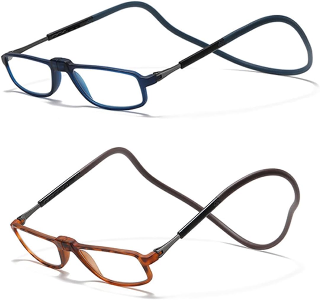 2 Pack Folding Magnetic Reading Glasses Computer Readers Presbyopic Glasses with Adjustable Temples and Flexible Headband Unisex BlueBrown, 2.0, multiplier_x