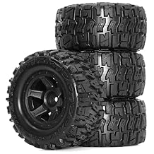 4PCS RC Monster Truck Plastics Wheel Rim Tires Set Hex 12mm OD 3.54'' for 1/12 1/14 1/16 RC Off Road Monster Truck TRX E-REVO Summit HPI SAVAGEGT-2XS REDCAT Volcano-16 (Black)