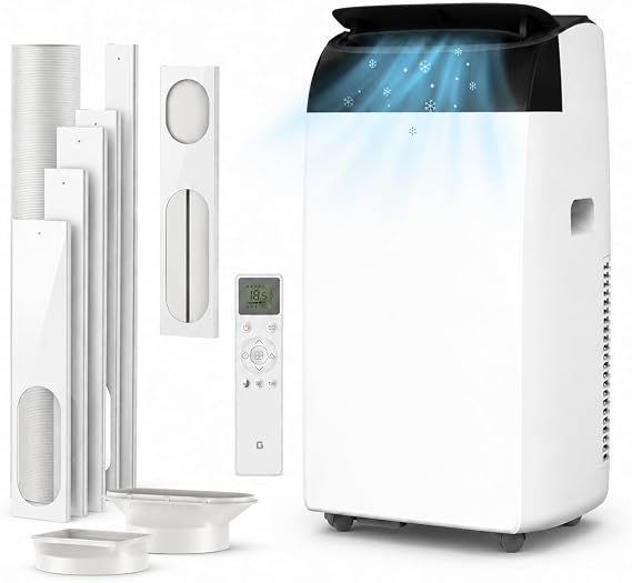 14000 BTU Portable Air Conditioners, Portable AC Unit with Fast Cool, Heat Mode, Ventilator, Dry, 4-in-1 Air Conditioner Portable, Smart Timer, Remote & Installation Kit, for Room, Study, Dorm, White