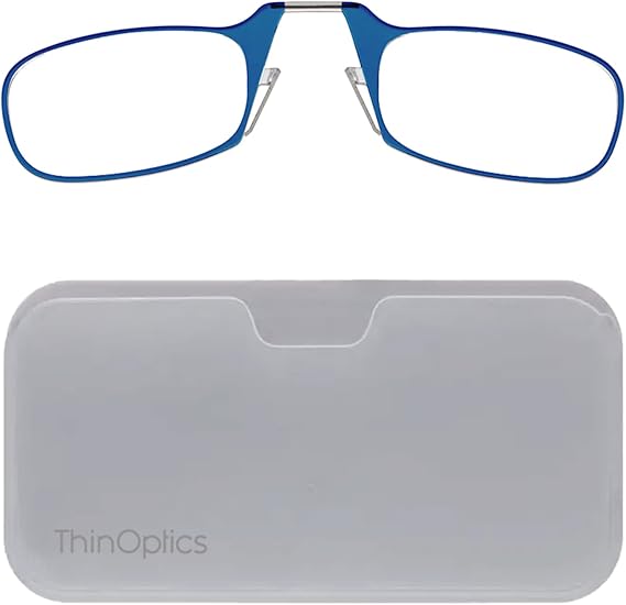 ThinOptics Reading Glasses + White Universal Pod Case | Blue Frames, 2.00 Strength Readers Blue Frames / White Case, 44 mm