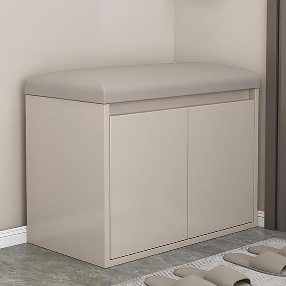 Shoe Storage Bench with Flip-Top Compartment Entryway Bench with Padded Cushion, Shoe Cabinet Bench for Living Room & Bedroom(Size:60x35x50cm,Color:Cream Khaki)