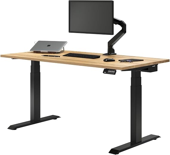Desky Dual Hardwood Sit Stand Desk - 48x30 - Maple, 48x30in, Matte Black