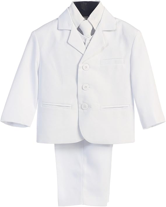 5 Piece White First Communion or Christening Suit with Shirt, Vest, and