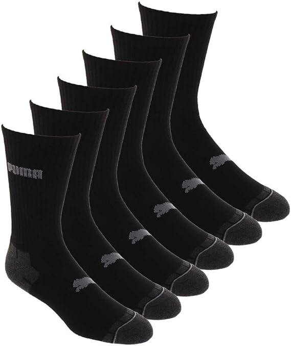 PUMA Men's 6 Pack Crew Socks, Charcoal, One Size