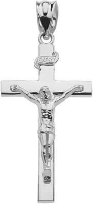 14K White Gold 1-13 Christian Catholic Jesus Christ on INRI Cross Crucifix Pendant Necklace - Pendant Only