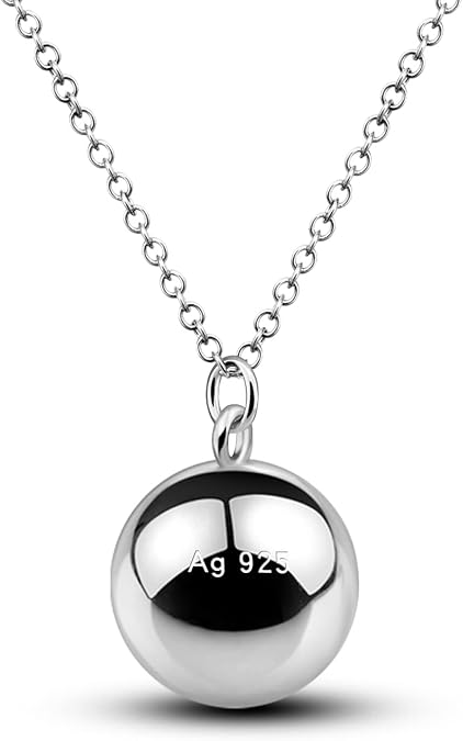 Dankadi 925 Sterling Silver Harmony Ball Necklace Brilliant Chime Bola 20MM Pendant Choker 18" 20" 22" 24" 26" Beads & O-Chain Women Jewelry Gifts For Pet Cats & Dogs (O-chain, 28 inch)
