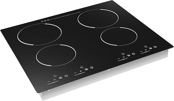Electric Ceramic Cooktop with Timer,4 Burners Built-in Radiant Electric Stove Top with Child Safety Lock,24 Inch Electric Cooktop with Sensor Touch Control 3000W,110V,9 Heating Levels