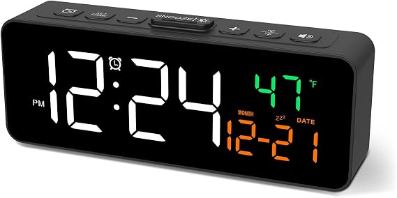 Netzu 3-in-1 Digital Clocks for Living Room, Small & Compact Alarm Clock | Temperature, Date & Time Display, 4 Birghtness, 3 Volumes, Plug-in, for Bedroom, Office